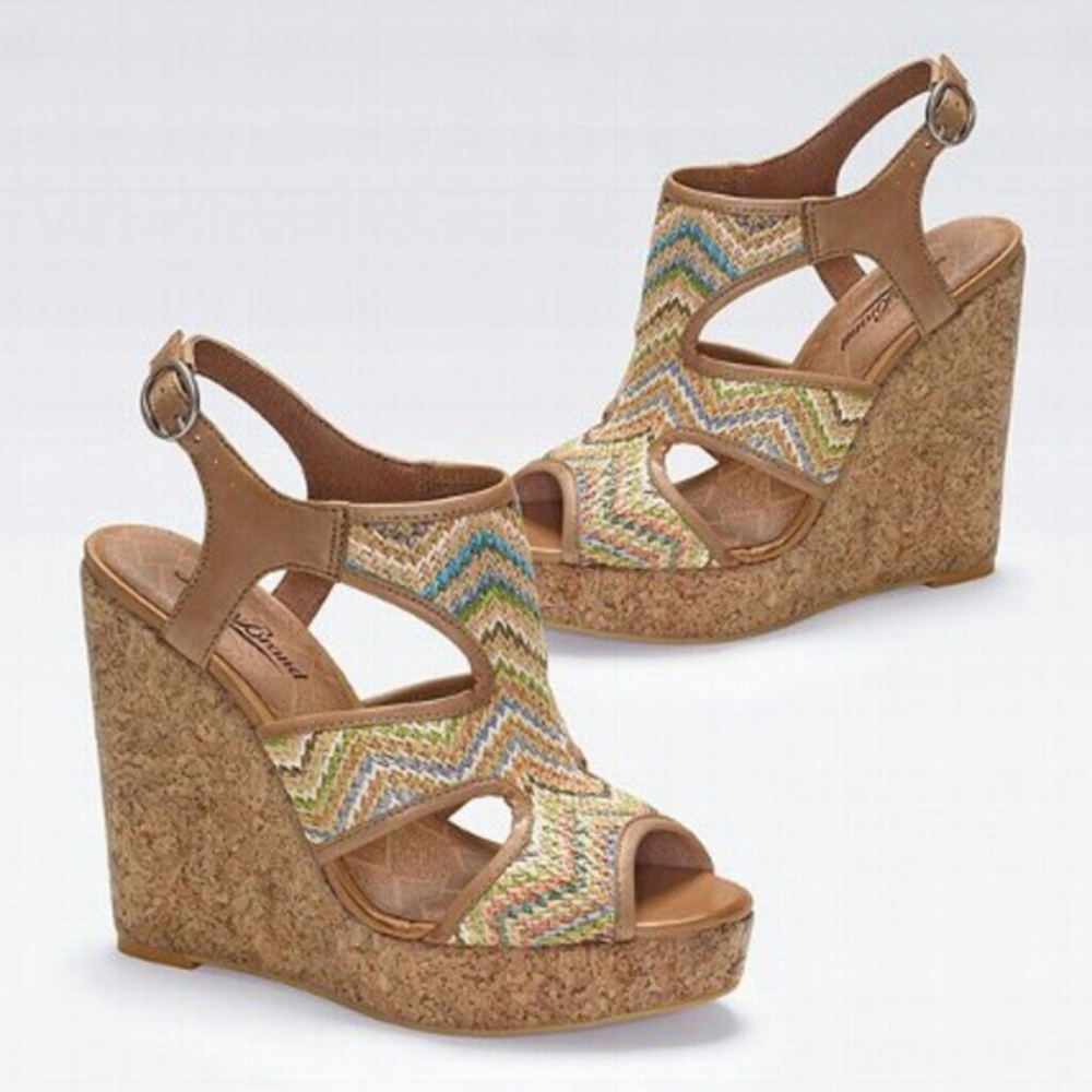 Lucky Brand Cork Wedge Multicolor Stitch Weave